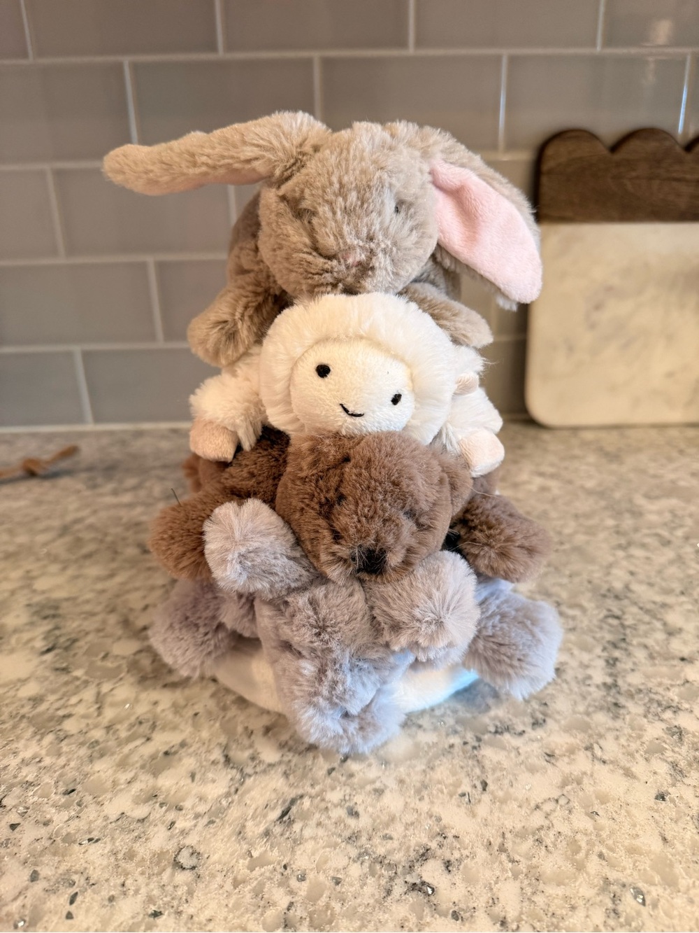 Pottery Barn Kids Plush Stackable Ring Animals  - Cream, Brown, Light Gray